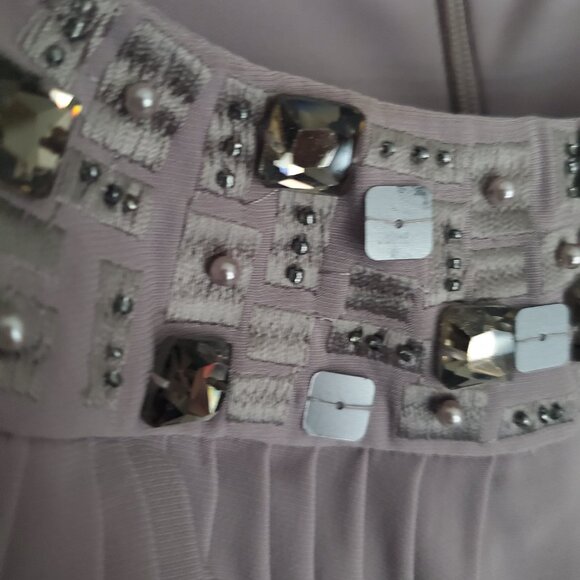 Women's Formal Beaded  Dress Pleated Halter Mother of the Bride Groom Neutral 12 - Picture 10 of 10